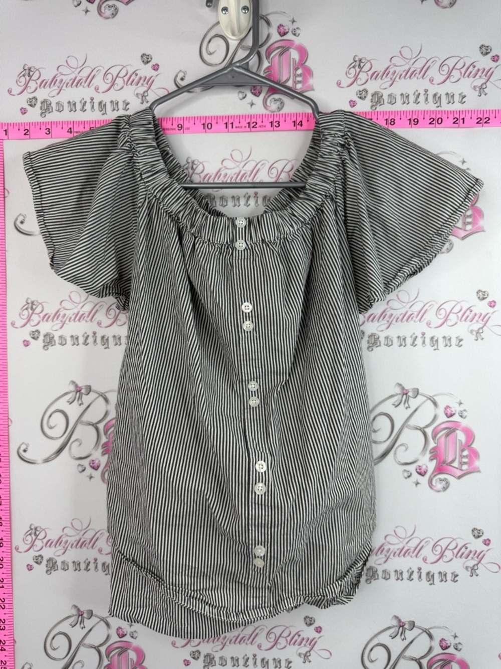 bp T-shirt tie up back Black & White Striped Off-Shoulder Button Front Blouse